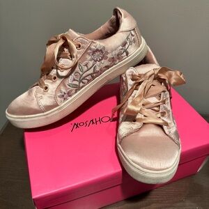 Betsey Johnson Blush Pink Satin with Floral Embroidery Sneakers! 7